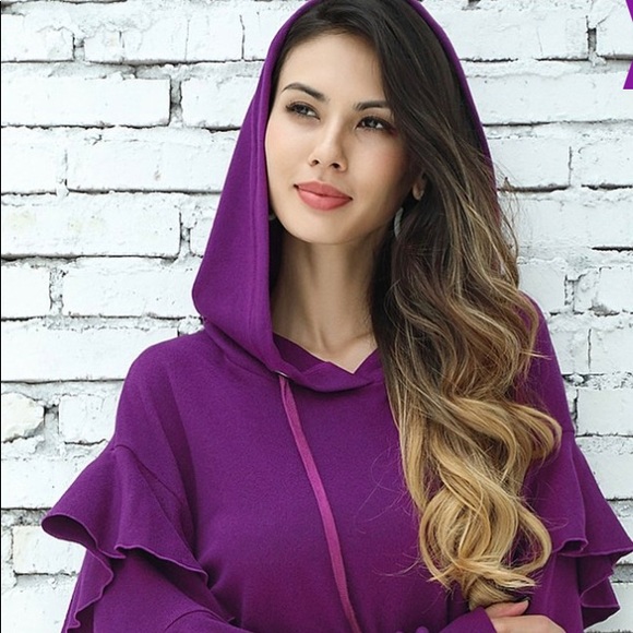 Tiered Ruffle Sleeve Hoodie - Picture 2 of 6